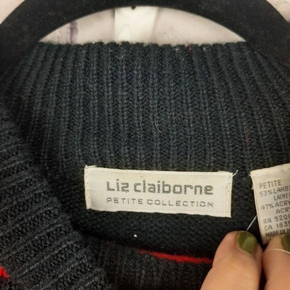 80s Lambswool Knit Sweater Vintage Liz Claiborne Color Block - Picture 5 of 10